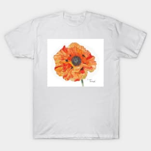 Single Orange Poppy original watercolour painting T-Shirt